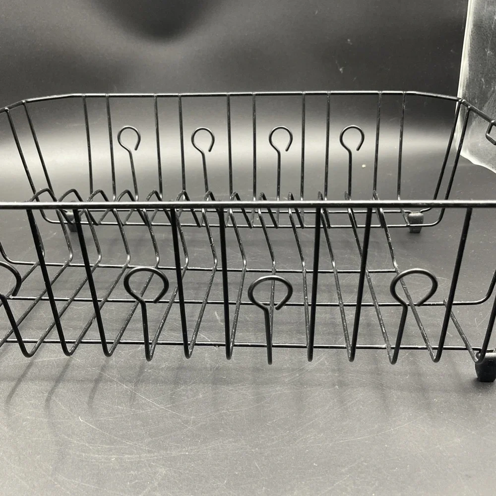 VTG Rubbermaid COATED WIRE DISH DRAINER Drying Rack Black No Utensil Cup